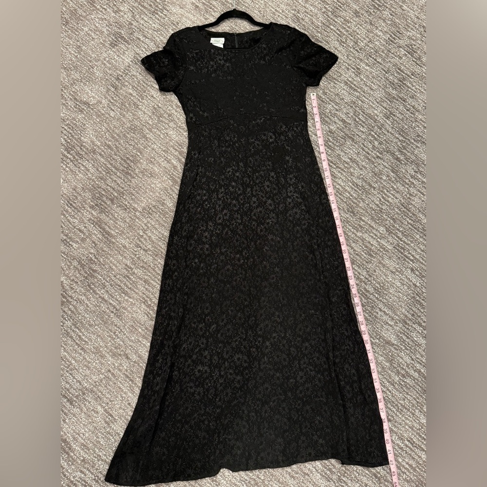 Vintage Laura Ashley Women’s 4 Dress Black Textured Floral Long Maxi Prairie